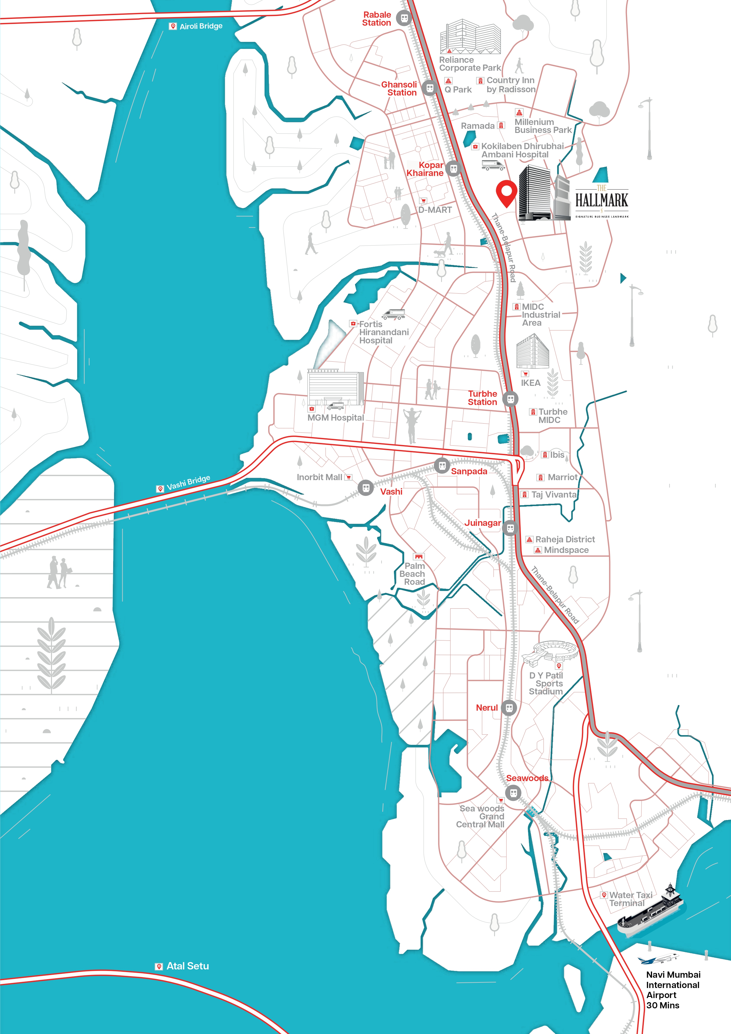 The Hallmark location map — Koparkhairane, Thane-Belapur Road, Navi Mumbai